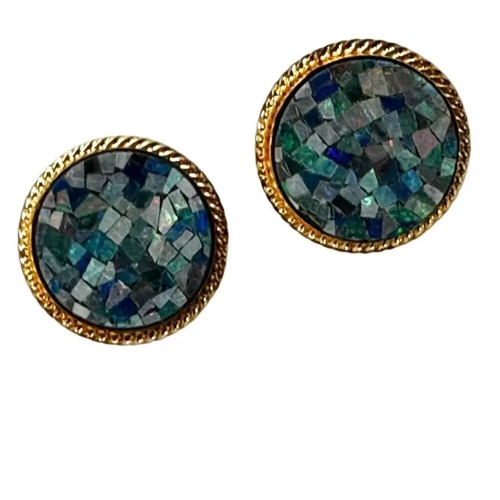 Walter E Hayward WEH Gold over Sterling blue  Mosaic Gemstones Cufflinks
